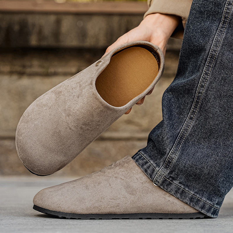 Men Suede Leather Slippers Mul - Insole Arch Support บทวิจารณ์และราคา