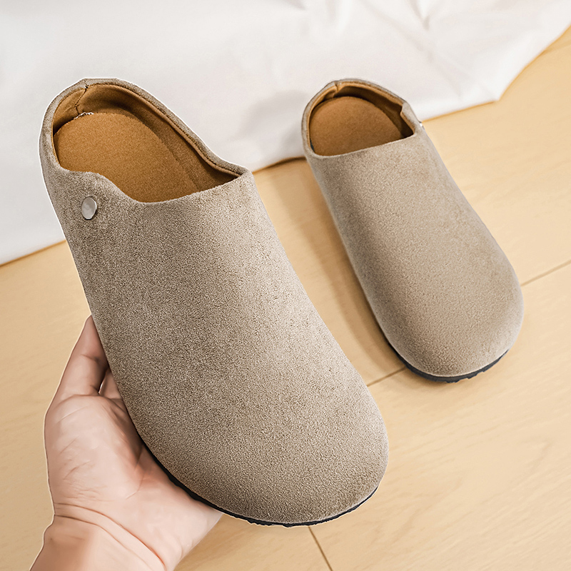 Men Suede Leather Slippers Mul - Insole Arch Support บทวิจารณ์และราคา