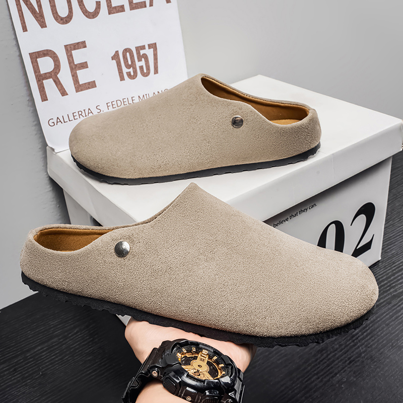 Men Suede Leather Slippers Mul - Insole Arch Support บทวิจารณ์และราคา