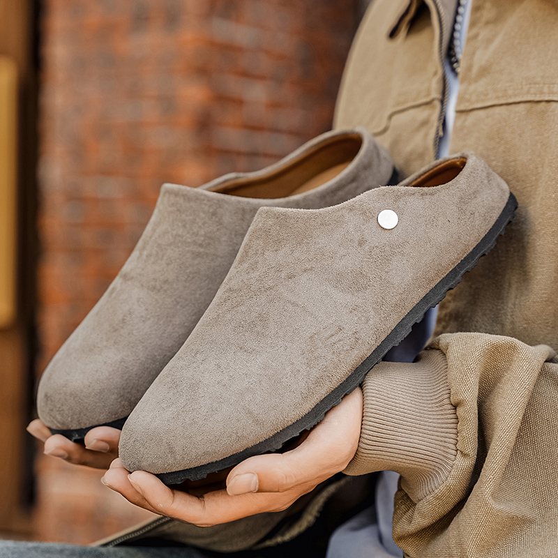 Men Suede Leather Slippers Mul - Insole Arch Support บทวิจารณ์และราคา